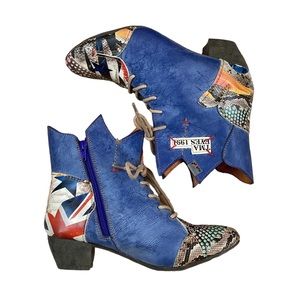 TMA Eyes Maia Blue Patchwork Leather Ankle Boots